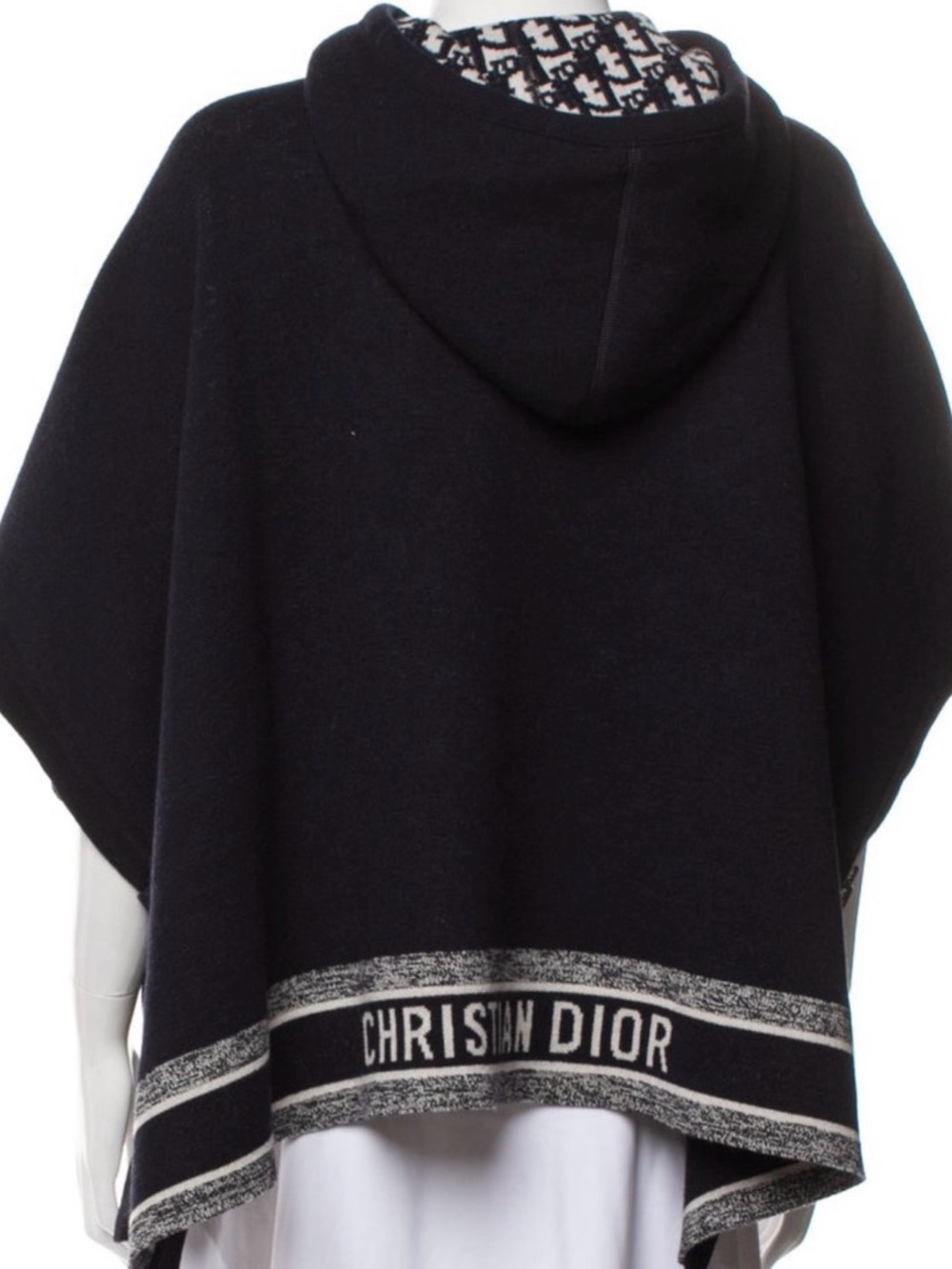 Dior Black Hooded Cape with Logo Trim